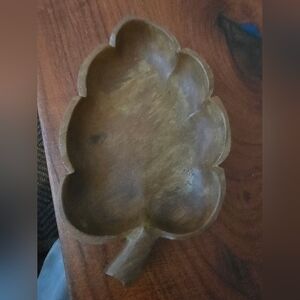 Vintage Brown Wooden Leaf-Shaped Serving Dish